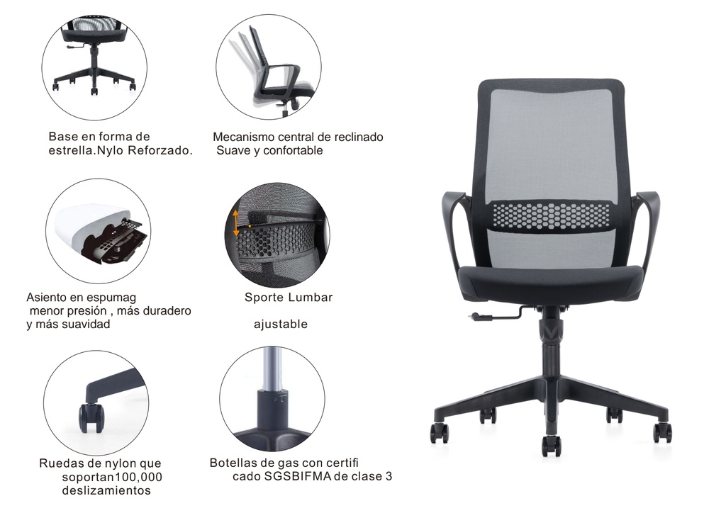 SILLON TECNICO SEED (F16) - GRIS - MESH GRIS - TELA GRIS