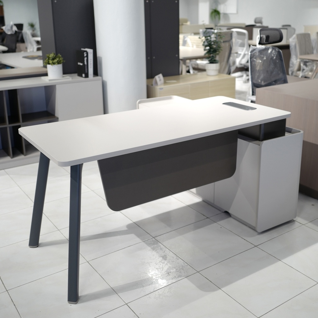 MESA ESCRITORIO EJECUTIVO STEEL (S22T-18)  - TOPE GRIS CLARO(GLACIER GREY) + COLOR GRIS PIEDRA OSCURO (STONE GRAY) - PATAS + DETALLES EN GRIS GRAFITO  - MUEBLE AUXILIAR MEDIDAS:  60" X71" IZQUIERDO 