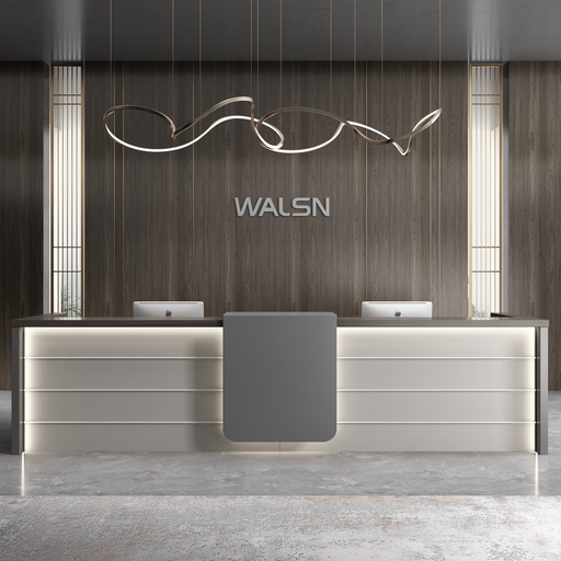 [CLU2494GOMM] COUNTER DE RECEPCION MOD. LUMEN (SY-QT8836-238) - 24"X94"  - GRIS OSCURO + MARRON MADERA