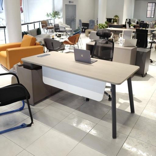 [MEEST6063MCGGI] MESA ESCRITORIO EJECUTIVO STEEL (S22T-16)  - TOPE MADERA CLARA(NOCO WOOD) + COLOR GRIS PIEDRA OSCURO (STONE GRAY) - PATAS + DETALLES EN GRIS GRAFITO  - MUEBLE AUXILIAR MEDIDAS::  60" X63" IZQUIERDO 