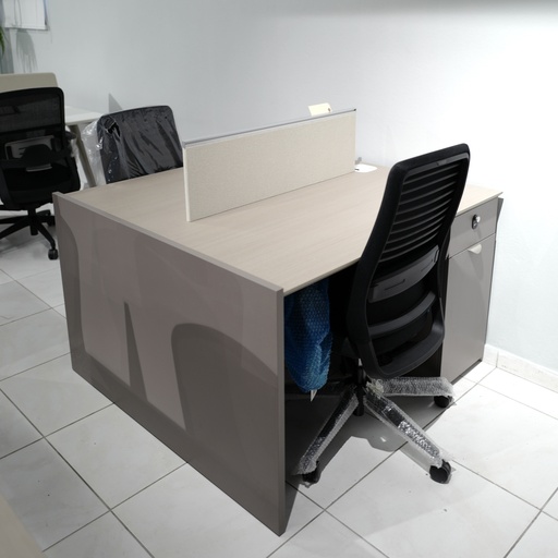 [ET2PECCOST4848MGP] ESTACION DE TRABAJO MOD. ECCO STEEL  48" X 48" (S36W-2) - 2 PERSONAS - TOPE COLOR MADERA CLARA