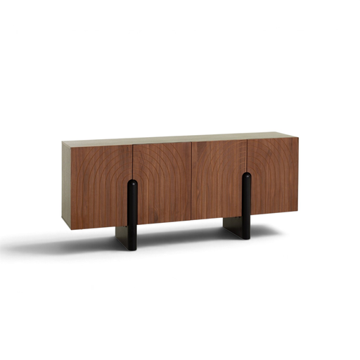 [CR4P71CB0312T] Aparador CB-0312A, 180 × 45.1 × 78 cm, con chapa y melamina de acabado nogal. Patas negras. Meycy Home