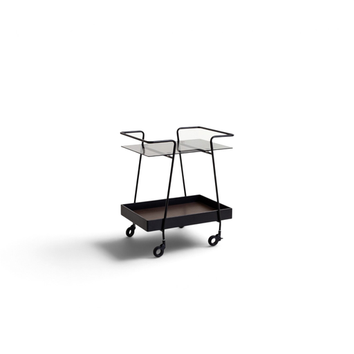 [BAR20CT653TN] Carrito Bar CT-653, 51.5 × 38.6 × 60 cm, en vidrio templado y melamina color nogal, con detalles negros.