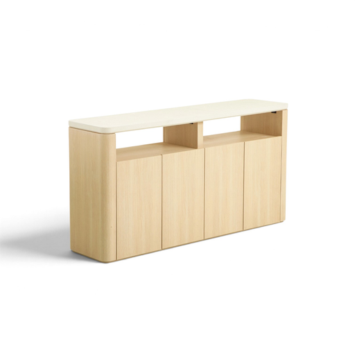 [CR4P63CB0579BB] Aparador CB-0579A, 160 × 39.6 × 82.5 cm, con microcemento blanco y melamina color roble claro. Meycy Home